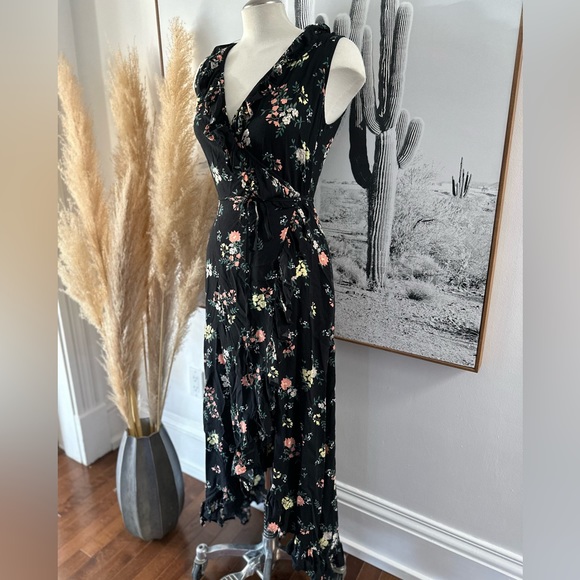 Black dress with floral pattern from Apricot in a size small. Wrap dress! - Picture 3 of 9